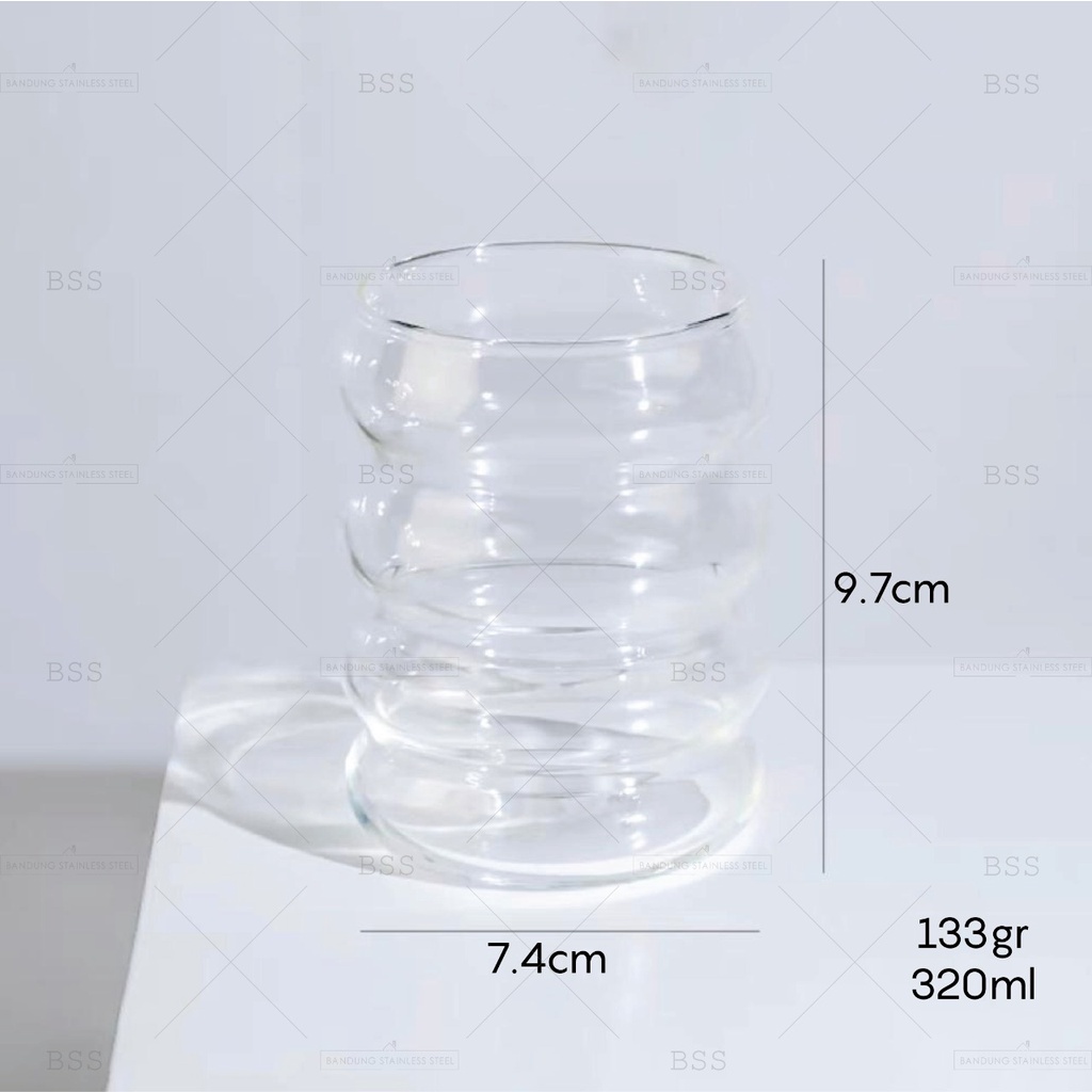 Gelas Kaca 320ml Unik Coffee Kopi susu Cafe bentuk Spiral Bulat Gelas Lucu Drinking Glass