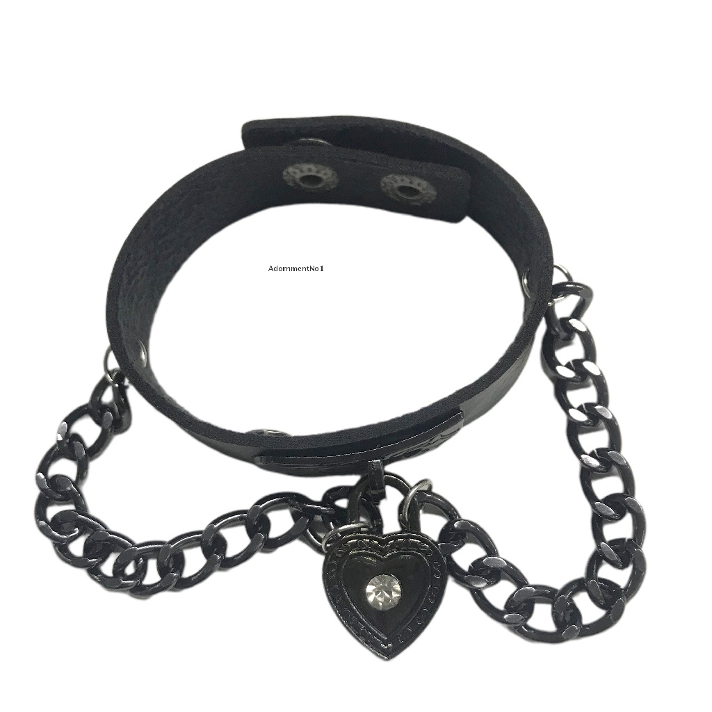 (AdornmentNo1) Gelang Tangan Kulit Aksen Hati + Berlian Imitasi Gaya Punk / Gothic Untuk Wanita