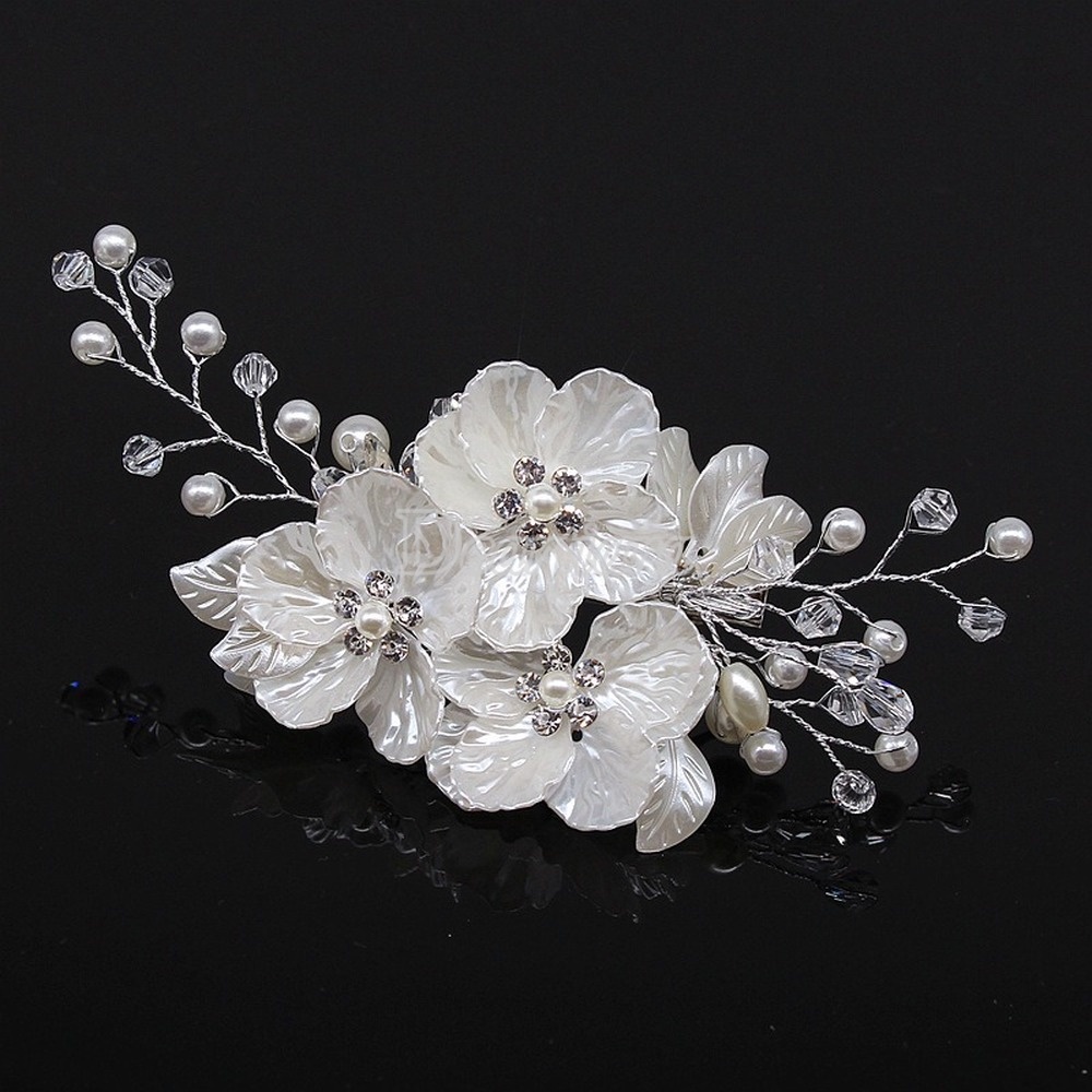 Bridal Headdress Korean Hand-woven White Flower Side Clip