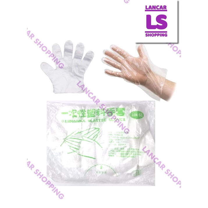 [COD] Sarung Tangan Plastik Isi 100Pcs Disposable Plastic Gloves Sekali Pakai Bening