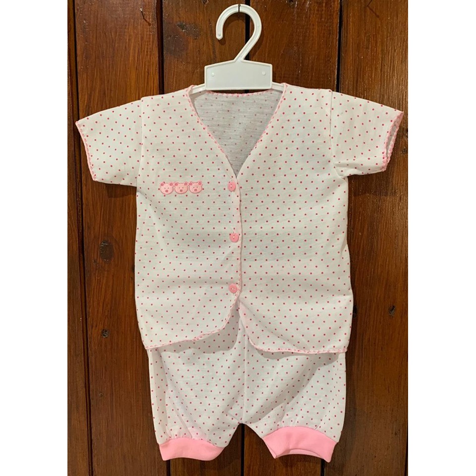 Baju Bayi Setelan Kutung, Lengan Pendek Panjang Boneka Tempel Motif Polkadot