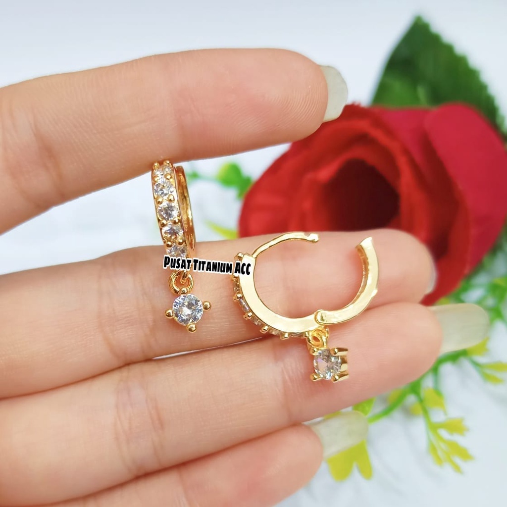 ANTING TITANIUM JEPIT/STUT BARIS SATU JURAY OERMATA ZIRCON PERHIASAN LAPIS EMAS 18K ANTI KARAT&ANTI LUNTUR-1