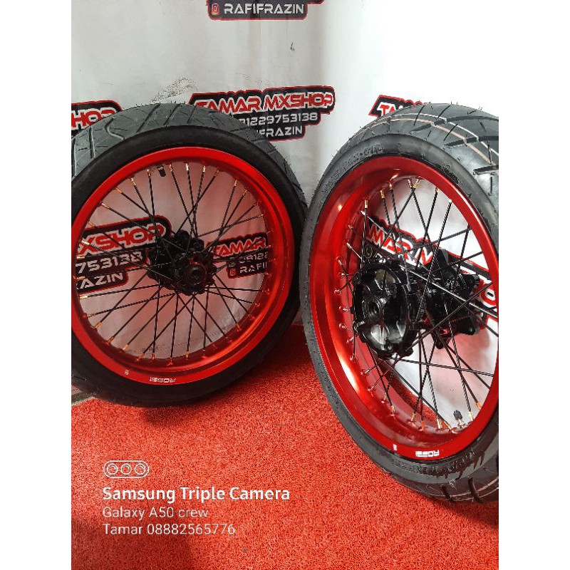 Roda Supermoto CRF 300/350 Ring 17 Ban IRC Baru Velg Rossi Merah