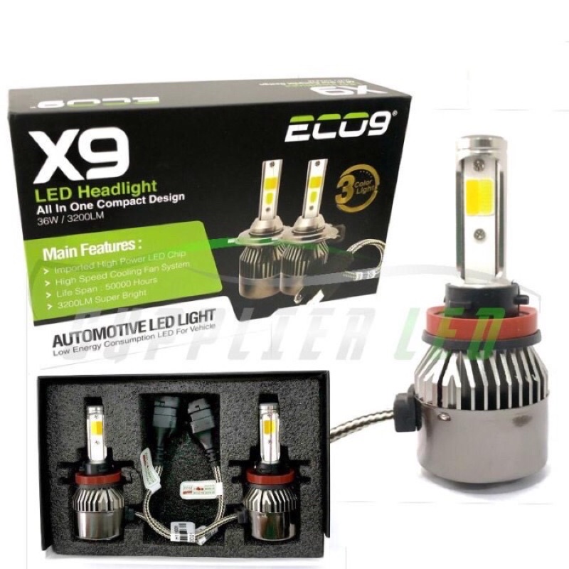 Lampu LED Foglamp Mobil Luminos 9Nine ECO9 X9 Socket H11 H4 3 Warna