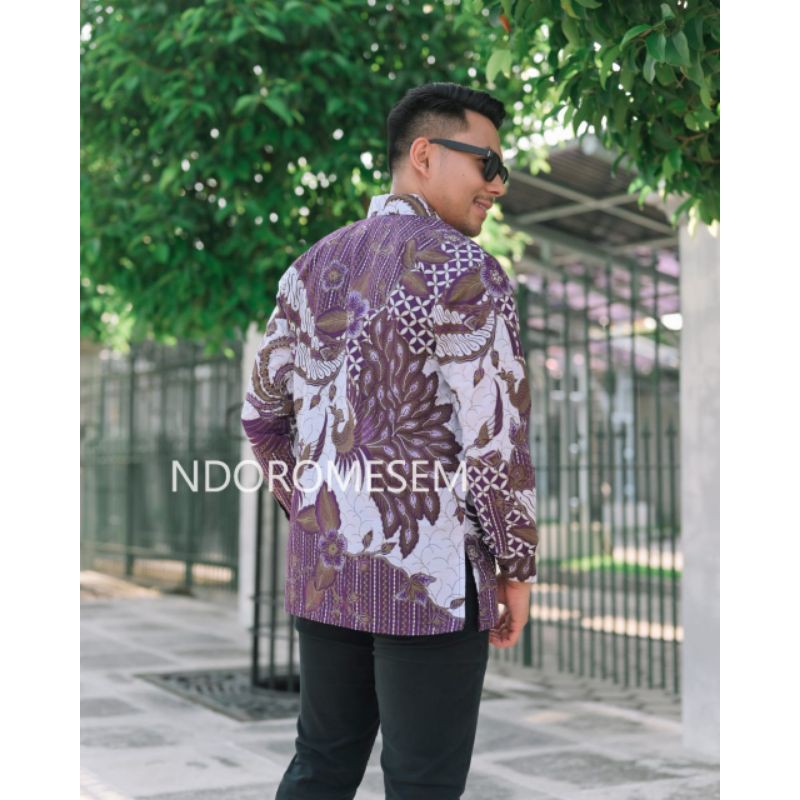 KEMEJA BATIK PREMIUM WARNA UNGU BATIK PREMIUM PRIA MERAKPRABU BAHAN KATUN FURING LENGAN PANJANG