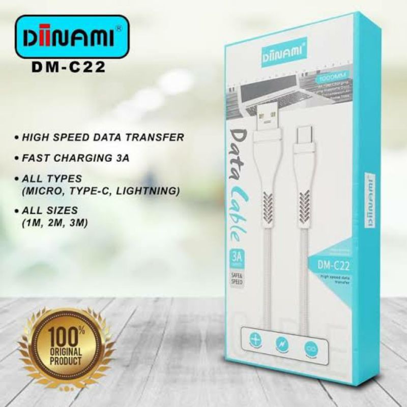 Kabel Diinami tali sepatu kualitas premium fast charging 3A garansi DM-C22 DM C22 Kabel 2 Meter