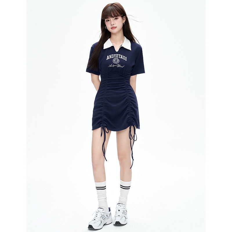 Pro ANDYET AD1/22SS POLO Collar American College Serut Gaun Rajut Lipit, Menutupi Perut Kecil