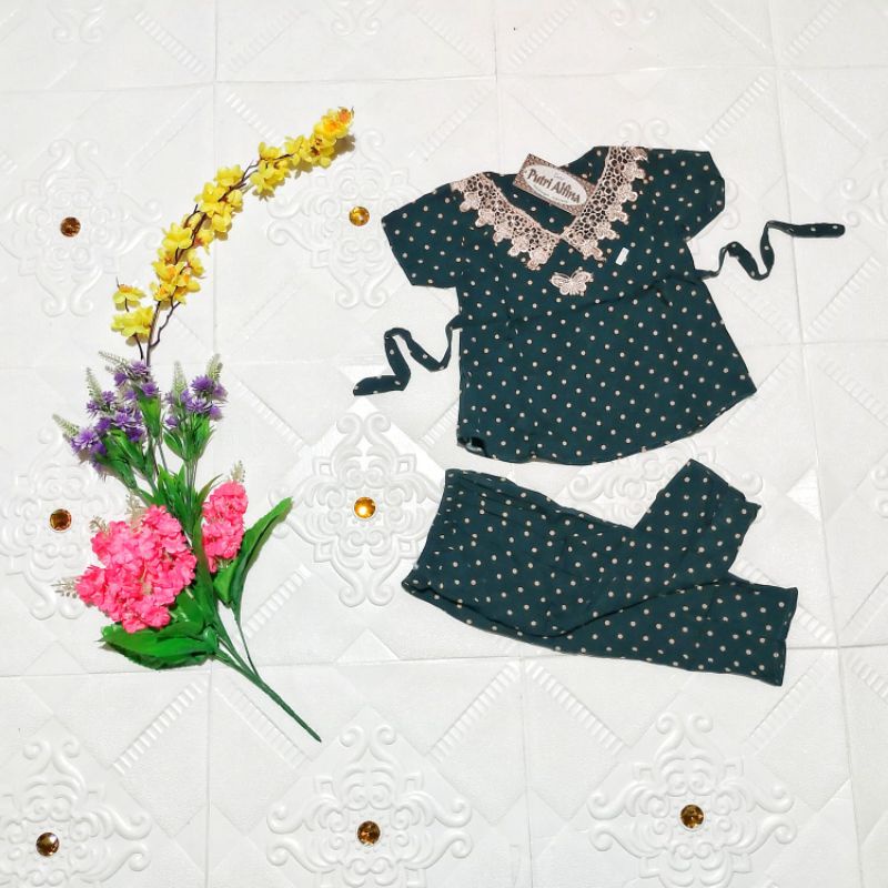 (BISA COD) Setelan renda anak lengan pendek motif polka usia 1-6 tahun