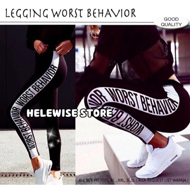 LEGGING WORST BEHAVIOR/ Celana Legging Fitnes Aerobik Senam Yoga Premium Quality