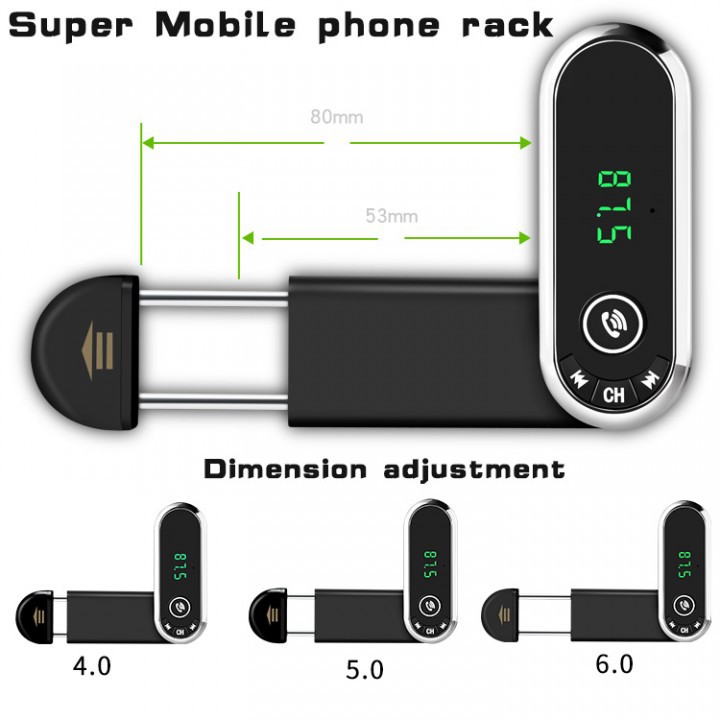 F1 Bluetooth FM Transmitter AUX TF Card MP3 Car Charger Phone Holder