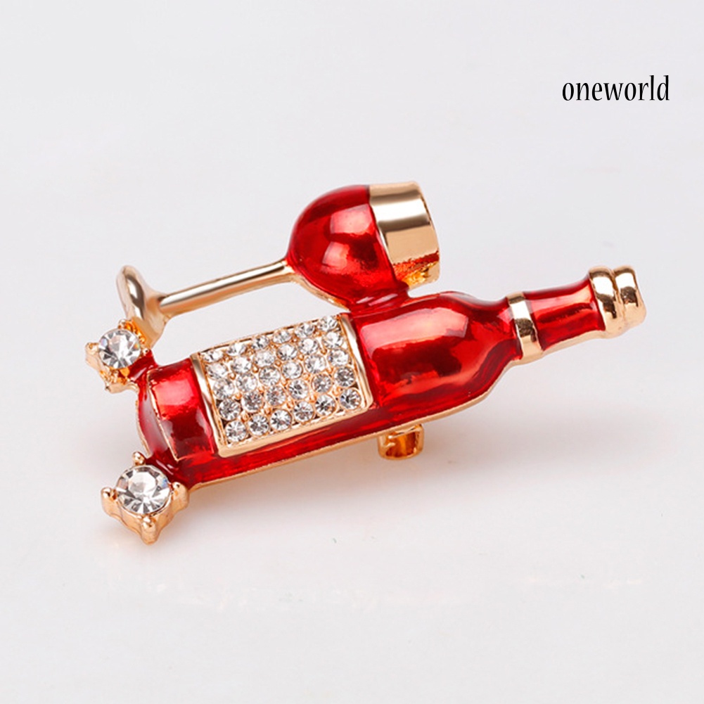 OW@ Women Wine Bottle Cup Shape Rhinestone Inlaid Brooch Pin Denim Jacket Badge