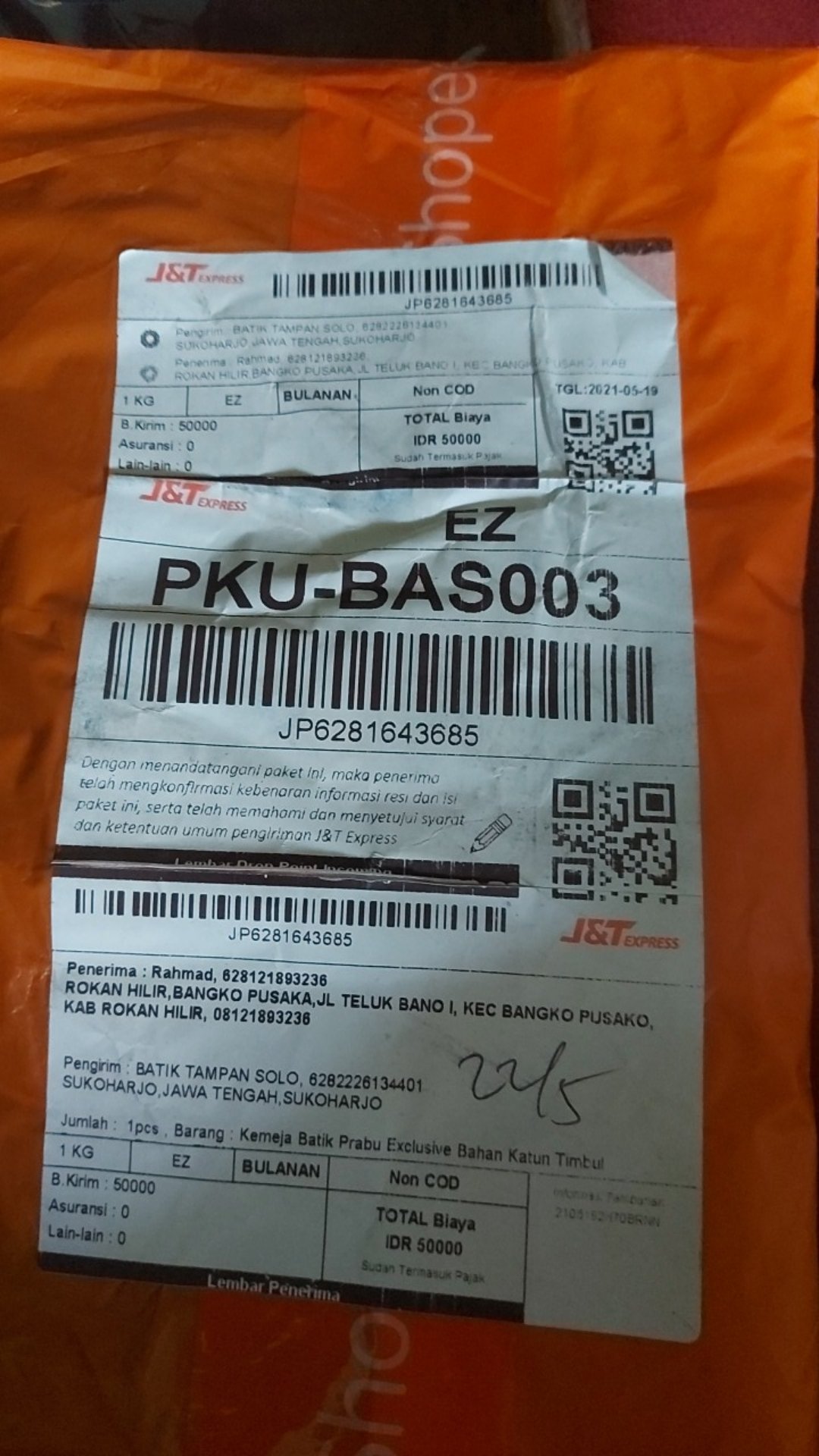 Kemeja Batik Prabu Exclusive Bahan Katun Baturaden Reguler Fit B539