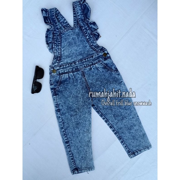 Overall frill jeans snow wash