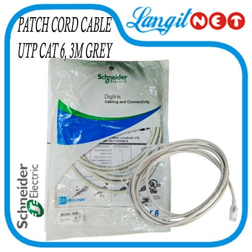 SCHNEIDER PATCH CORD CABLE UTP CAT6 3M GREY DC6PCURJ03GYM