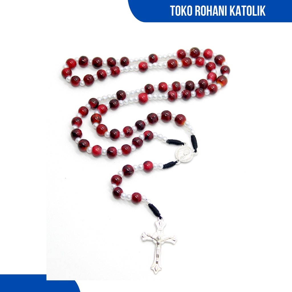 ROSARIO KALUNG BATU ALAM / KALUNG ROSARIO BATU BLOROK MAROON / KALUNG SALIB / SALIB ROSARIO / ROSARIO KATOLIK / KONTAS