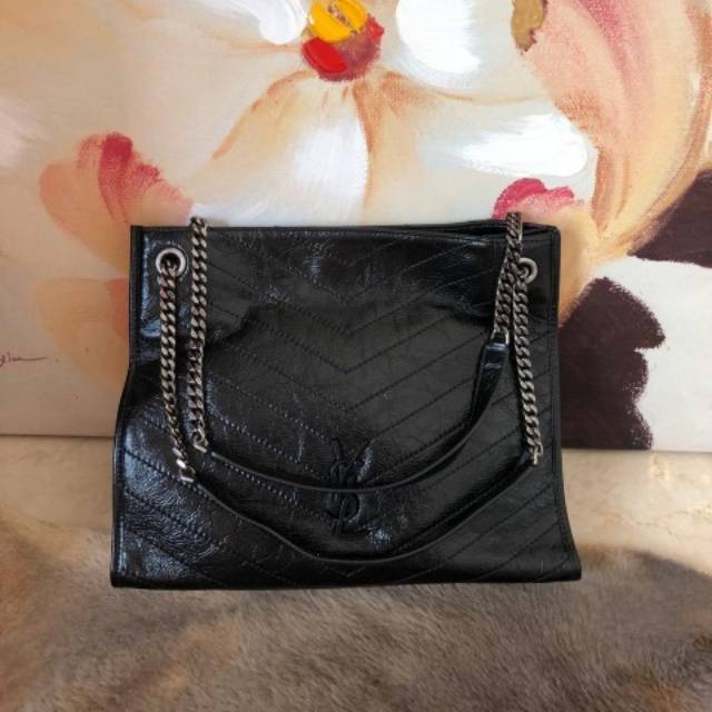 YSL Niki Medium Shopping Bag in Crinkled Vintage Leather