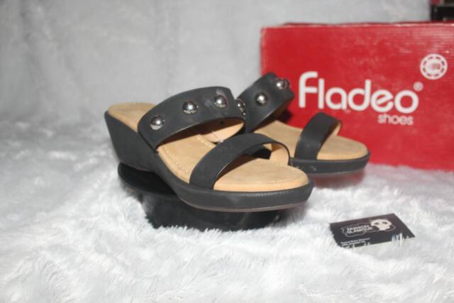 HEELS WEDGES BRANDED FLADEO ORIGINAL BLACK FLORAL SIZE 39