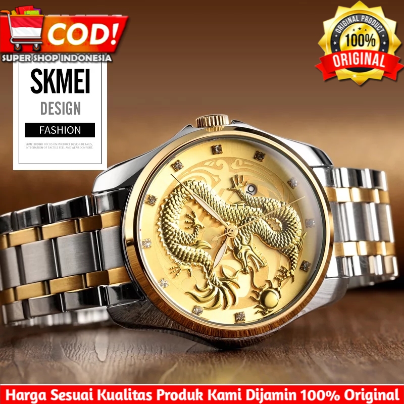 Jam Tangan Pria Analog Keren Unik Bentuk Naga SKMEI 9193 Original Outfit Pria Cowok Anti Air COD A73
