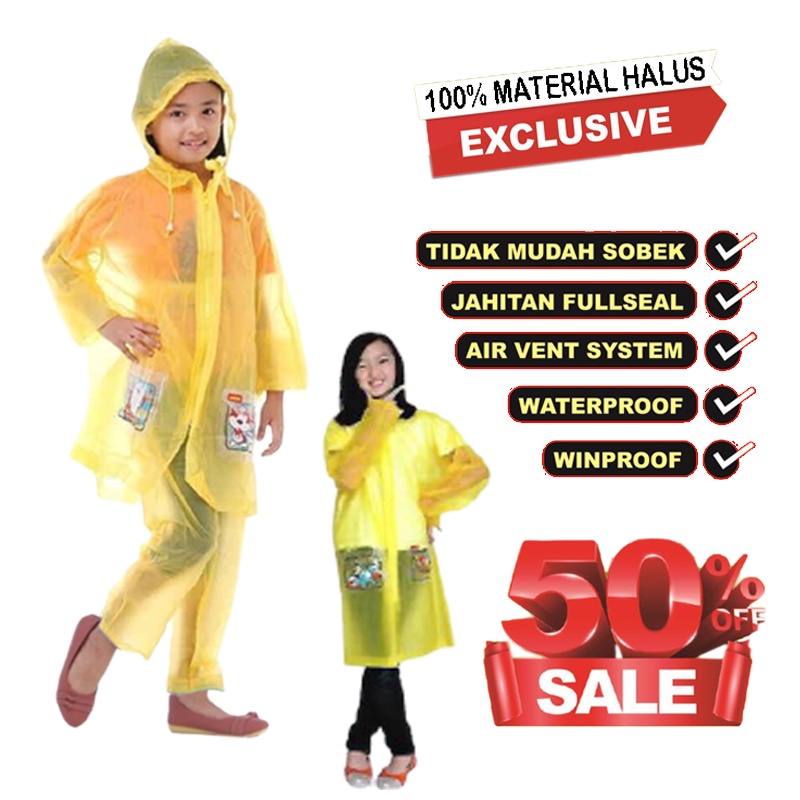 Jas Hujan anak Ponco Kalong Jubah ELMONDO KIDD Transparan warna MURAH BAGUS Raincoat Kids Children / Jas Hujan Terusan / Manter Anak / Mantel Anak Anak / Perlengkapan Berkendara /