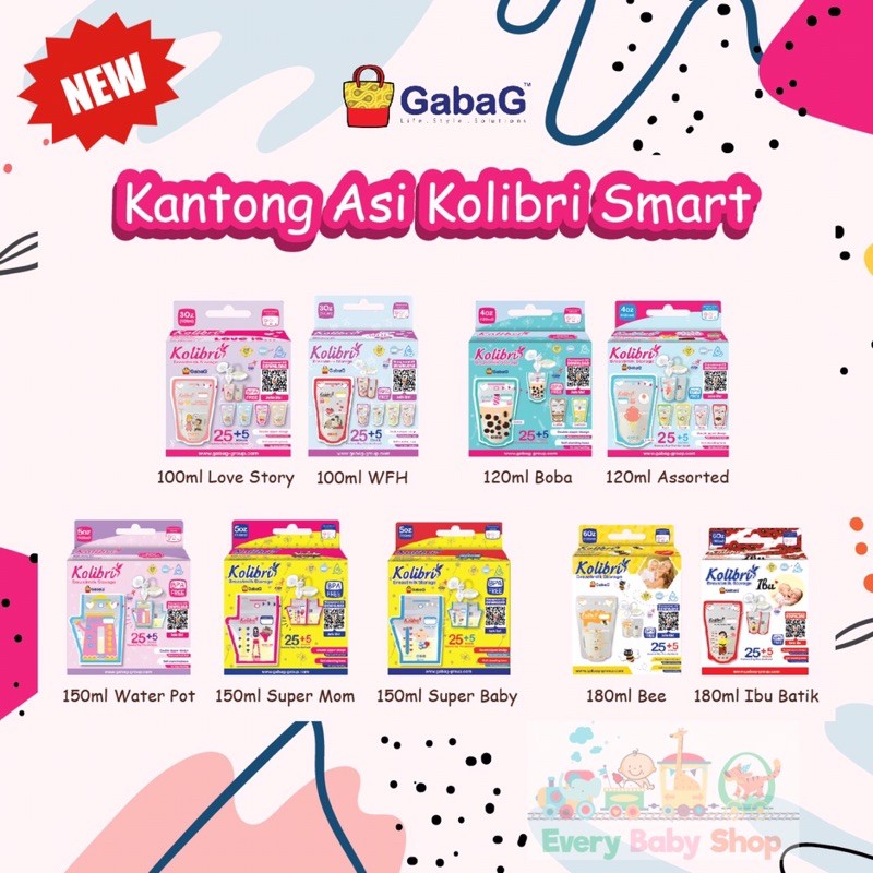 GABAG KANTONG ASI KOLIBRI SMART 100 / 120 / 150 / 180 ML isi 30 pcs - QR Code + Thermal Sensor