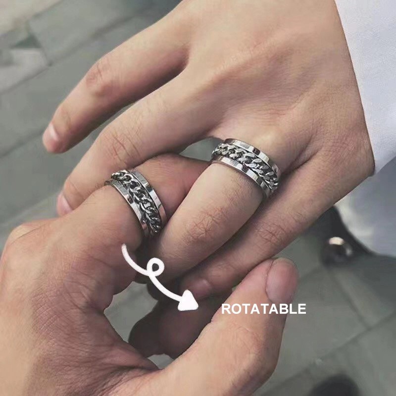 CINCIN RANTAI ROTASI PUTAR GAYA PUNK BAHAN TITANIUM STAINLESS STEEL PEMBUKA TUTUP BOTOL