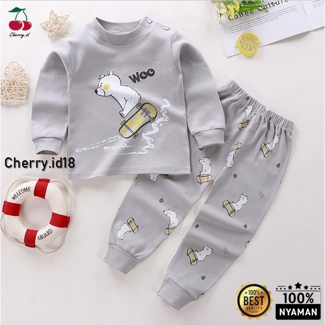 Cherry COD Baju Tidur Anak Import Lengan Panjang / Piyama Anak / Baju Tidur Bayi / Baju Anak Perempuan dan laki Laki PY37