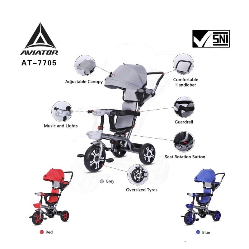 Tricycle Aviator AT7705 - Sepeda Roda Tiga Anak