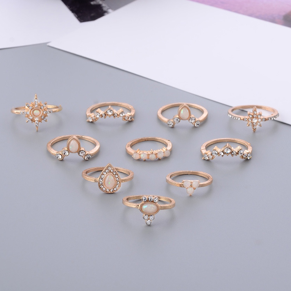 Hu Hu Hu Hu Hu Alat Bantu Pasang Kacamata♡ 10pcs / Set Cincin Buku Jari Aneka Bentuk Warna Silver Untuk Wanita