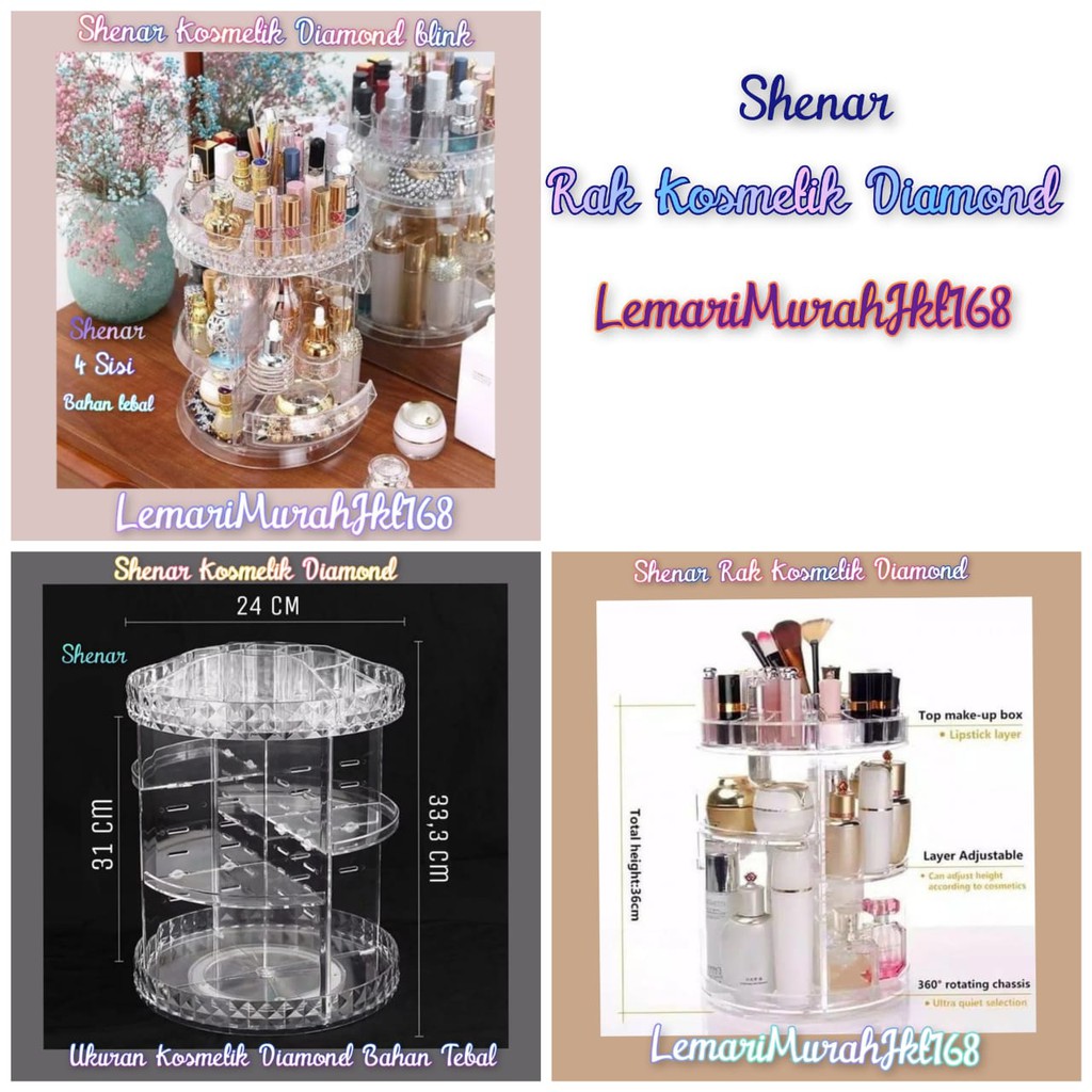 Rak Kosmetik Putar Acrylic Diamond& Make Up Putar 360 Derajat Best Quqlity+ PAKCING BUBBLE,SHENAR