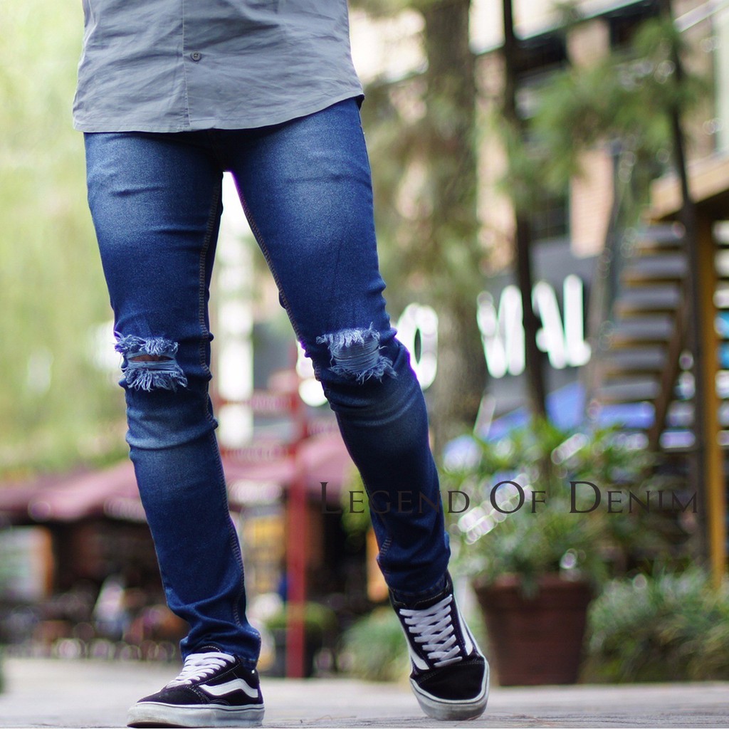 celana jeans ripped lutut  CELANA JEANS PRIA HITAM SLIMFIT SOBEK SOBEK COWOK