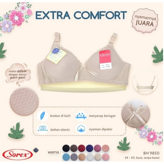 Sorex Bra - BH 9850 - Busa Cup A - B / Tanpa Kawat - Extra Comfort - Uk 34 - 40