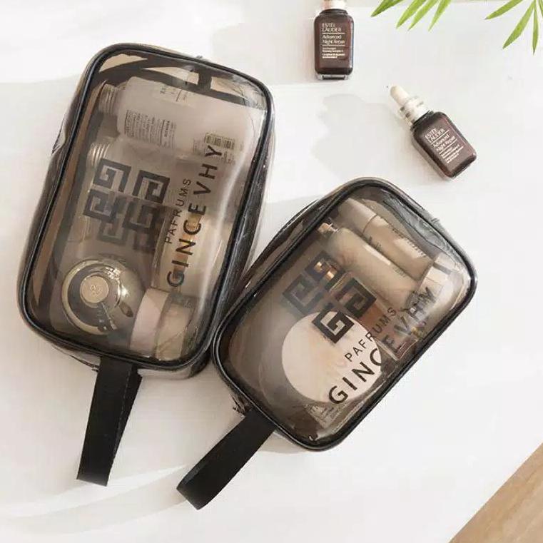 QWR Tas Kosmetik Portable Model Transparan Bahan Plastik untuk  Travel Kapasitas Besar Anti Air F409