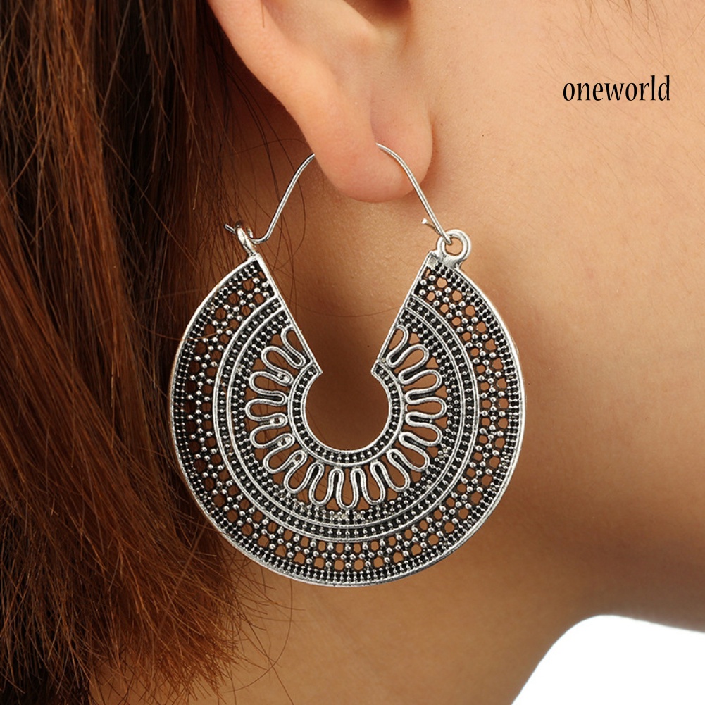 OW@ Women C Shape Hollow Hoop Earrings Vintage Party Club Pub Cocktail Jewelry Gift