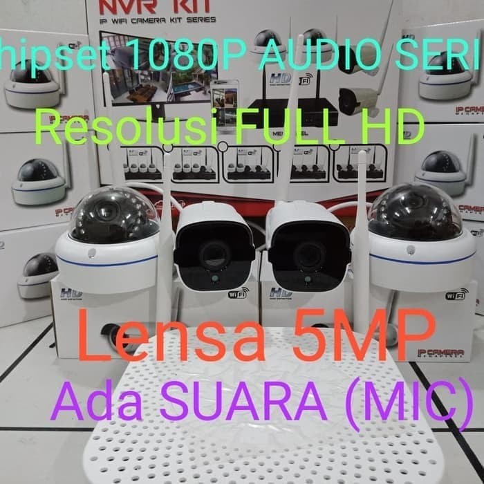 paket cctv wireless audio series 4ch tinggal pasang 1080p lensa 5mp  full hd build in repeater