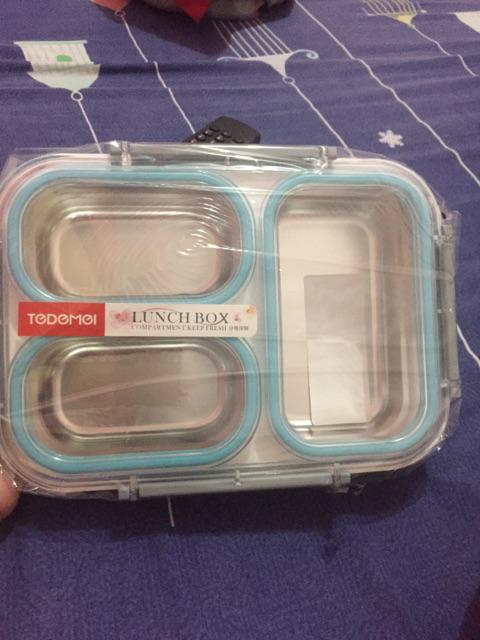 Tempat Makan Stainless Anti Tumpah Tedemei 6540 Pink Green Blue.