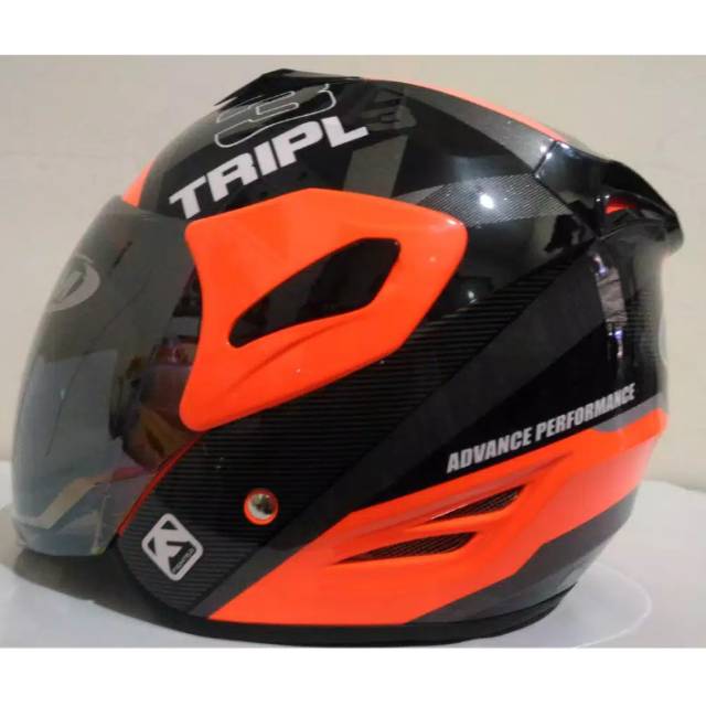 HELM HALF FACE GM FIGHTER TRIPLE 3 ORANGE RED PINK FLUO