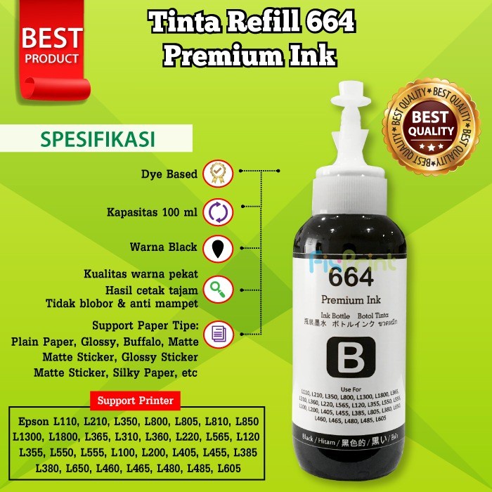 CMYK Paket Tinta Premium 664 Refill Botol 100ml EPSN L120 L360 L110
