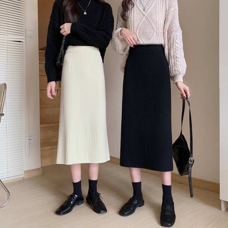 Midi skirt/Rok panjang/rajut skirt/rok span rajut premium/rok polos korea style