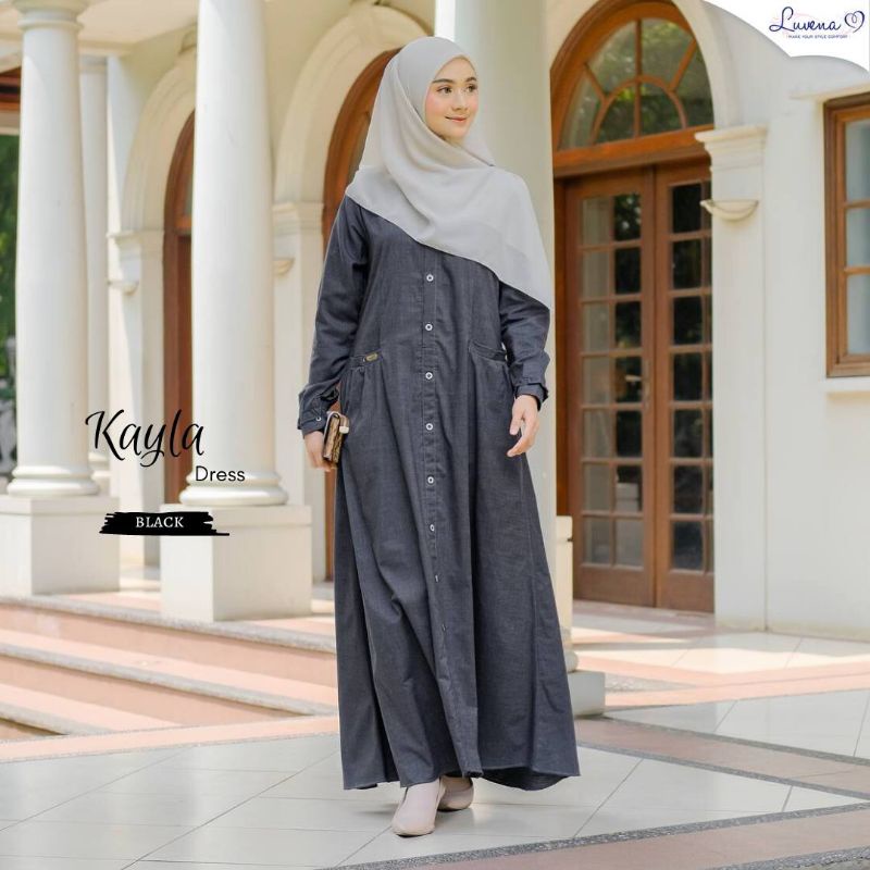 TERBARU Kayla dress | By Luvena ORI | Gamis casual | Oxford denim busui friendly