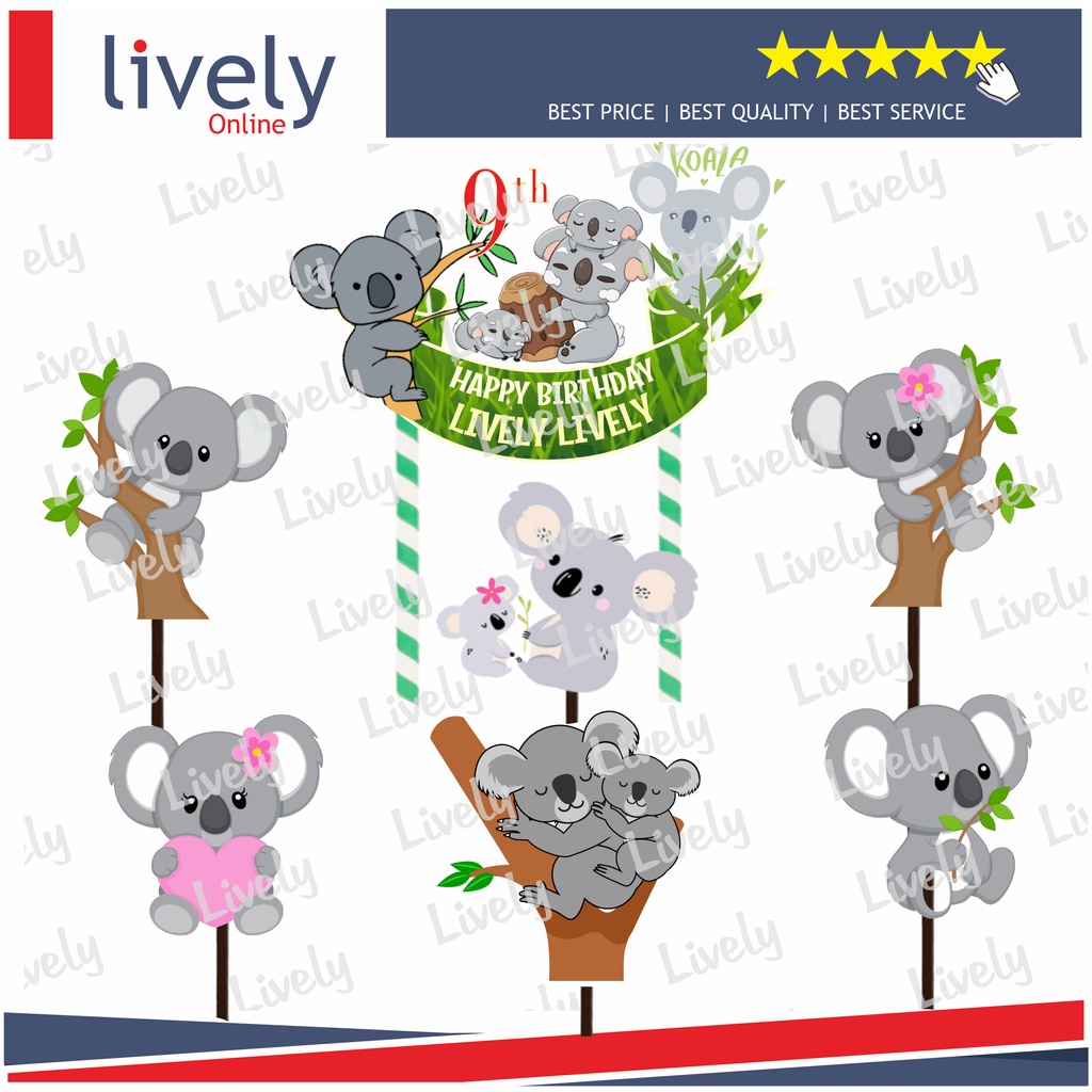 CUSTOM NAMA CAKE TOPPER KARAKTER KOALA HIASAN KUE ULANG TAHUN HAPPY BIRTHDAY