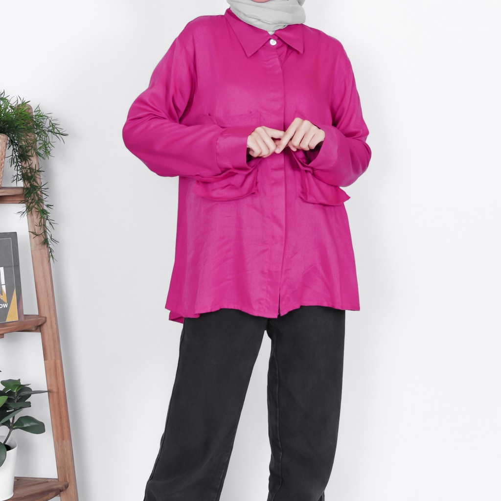 Dinta top atasan wanita kemeja bahan rayon / kemeja basic fuschia - blouse rayon