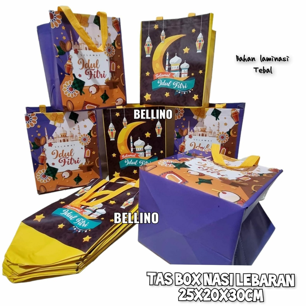 Tas Sponbond Santunan Parcel Lebaran Premium Goodie Bag Box Idul Fitri Ukuran 25x20x30cm Tas Parcel Lebaran Laminasi Tapak Persegi Muat Box Nasi Kotak