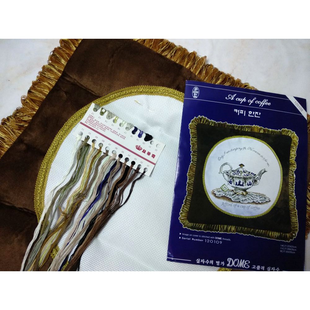 Paket Sulam Kristik Sarung Bantal DOME 120109 A Cup Of Coffee Cangkir