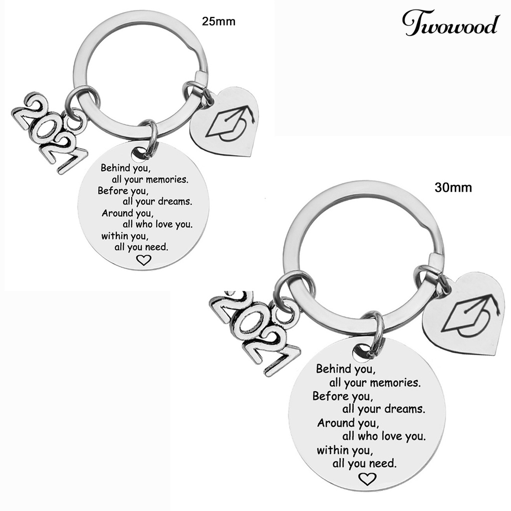 Twowood 2021 Gantungan Kunci Stainless Steel Motif Ukir Tulisan Untuk Hadiah Kelulusan