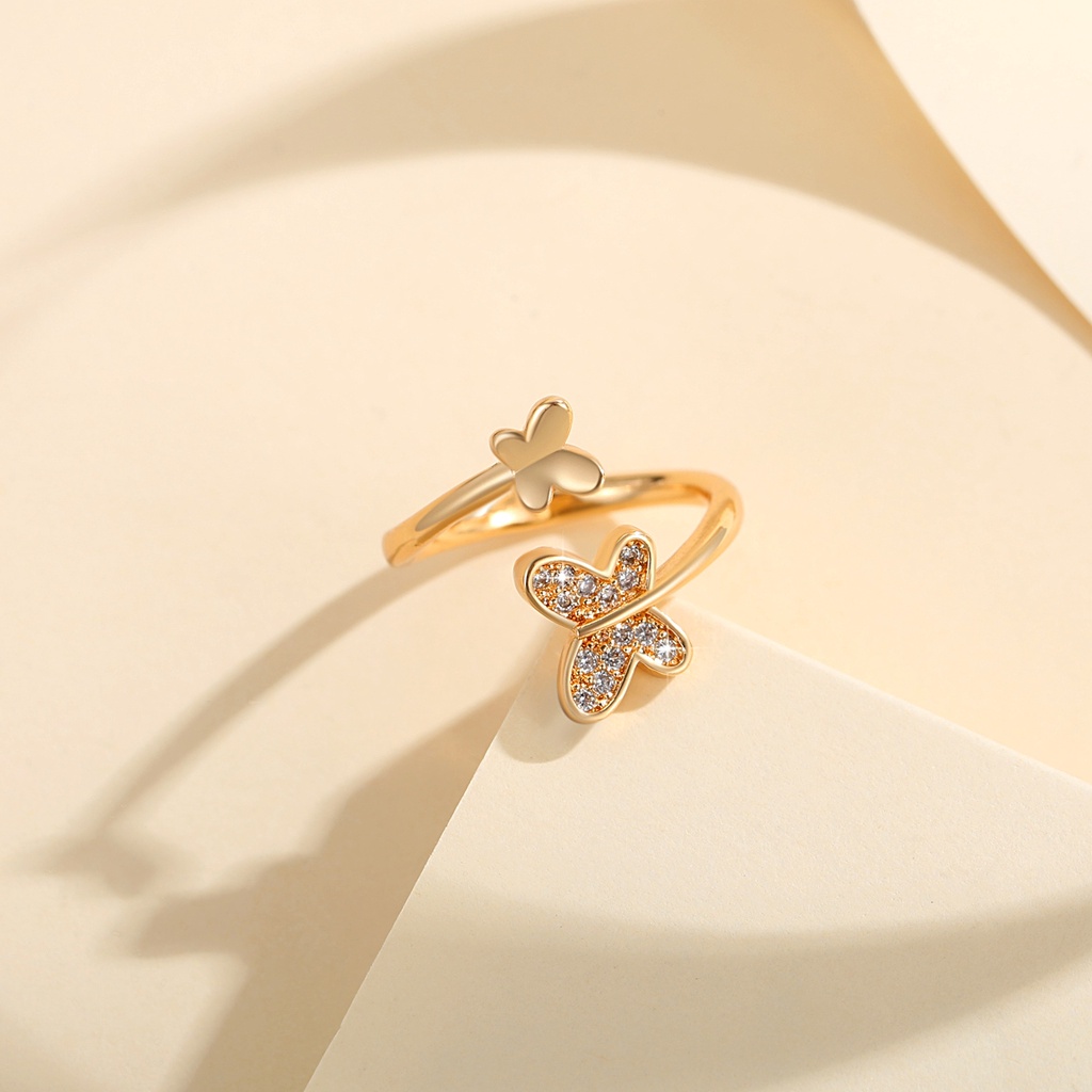 Y688 [COD✔] Cincin Kupu-Kupu Wanita Bahan Titanium Steel Hias Kristal Adjustable Untuk Pernikahan
