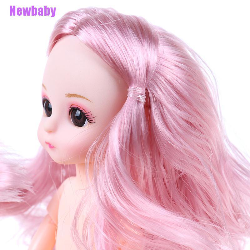 (Newbaby) Mainan Boneka Bayi Mini 13 Dengan Rambut Pink / Silver Ukuran 16cm Naked