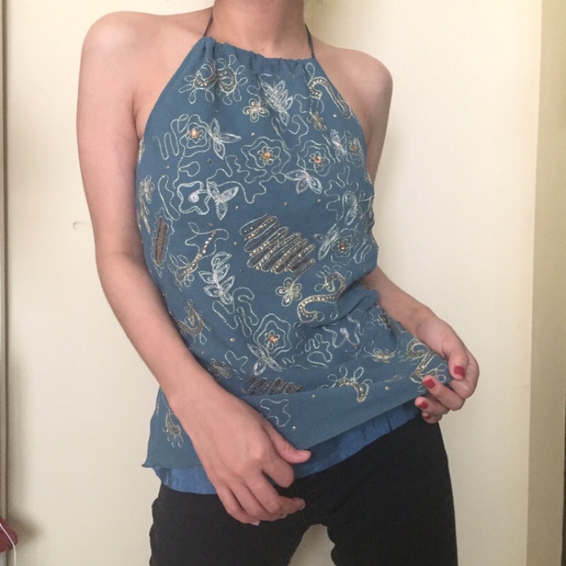 Jelian string top, baju atasan wanita kelihatan punggung, backless top, baju haram, baju pesta, baju