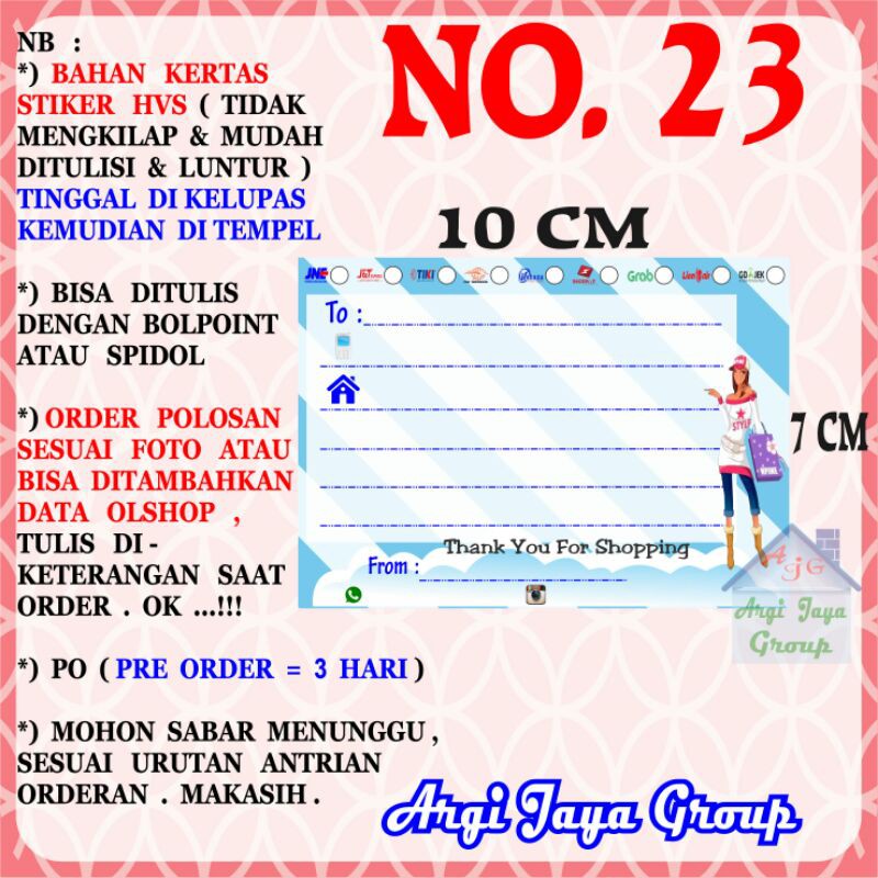 

Stiker HVS - Stiker Pengiriman - Sticker Alamat Olshop Murah Nomer 23 - 10x7cm