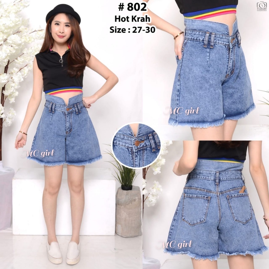 ( Bisa COD )  MC girl - Hotpants Highwaist / Hot Pants Wanita Jeans / Hotpant Pinggang Tinggi