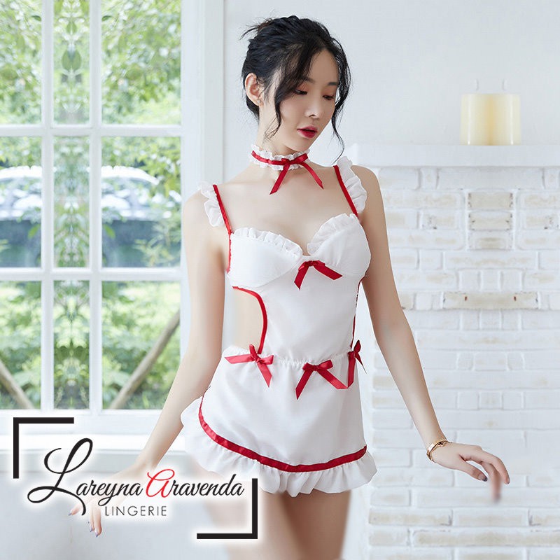 Set Lingerie + G String Seksi Model Costume Nurse Uniform Temptation LG997
